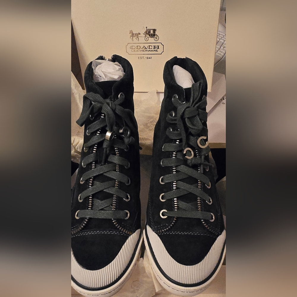 Coach Graphite and White High-Top Sneakers